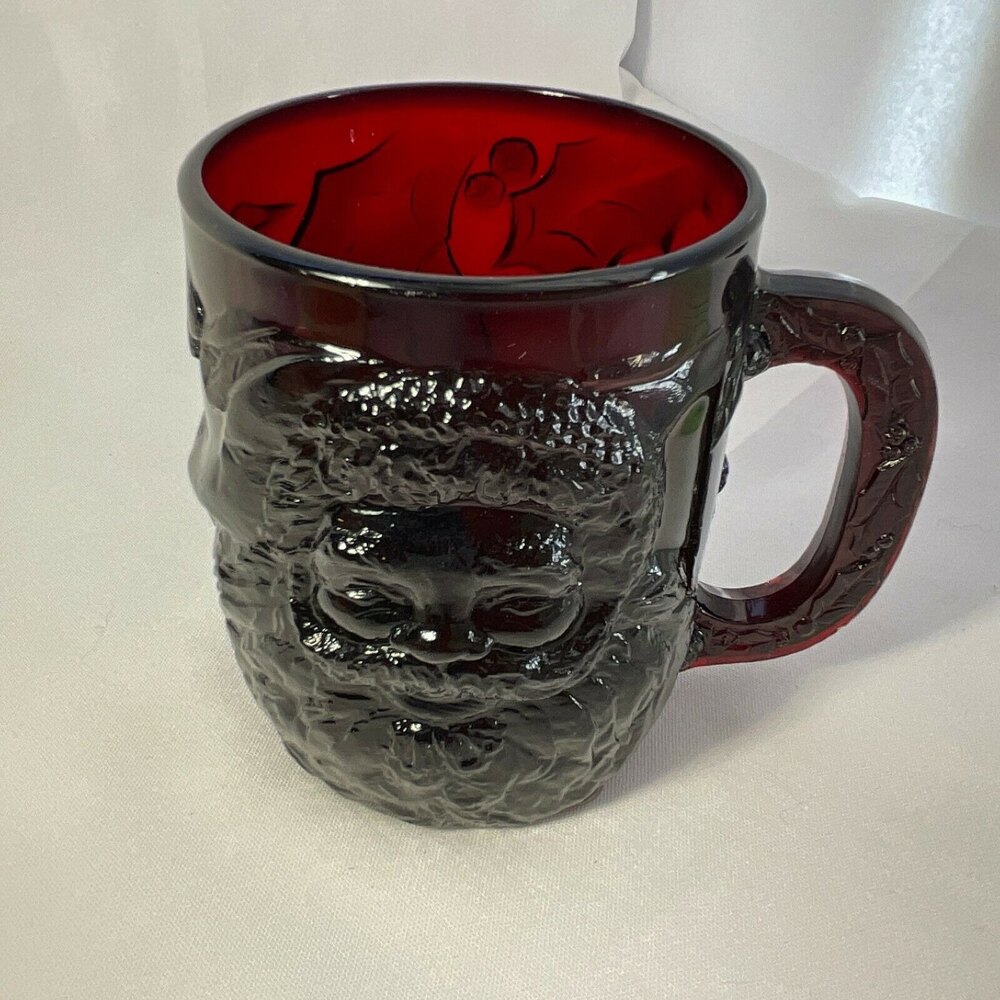 Vintage Arcoroc Red Glass Mug Coffee Cup Santa Claus France